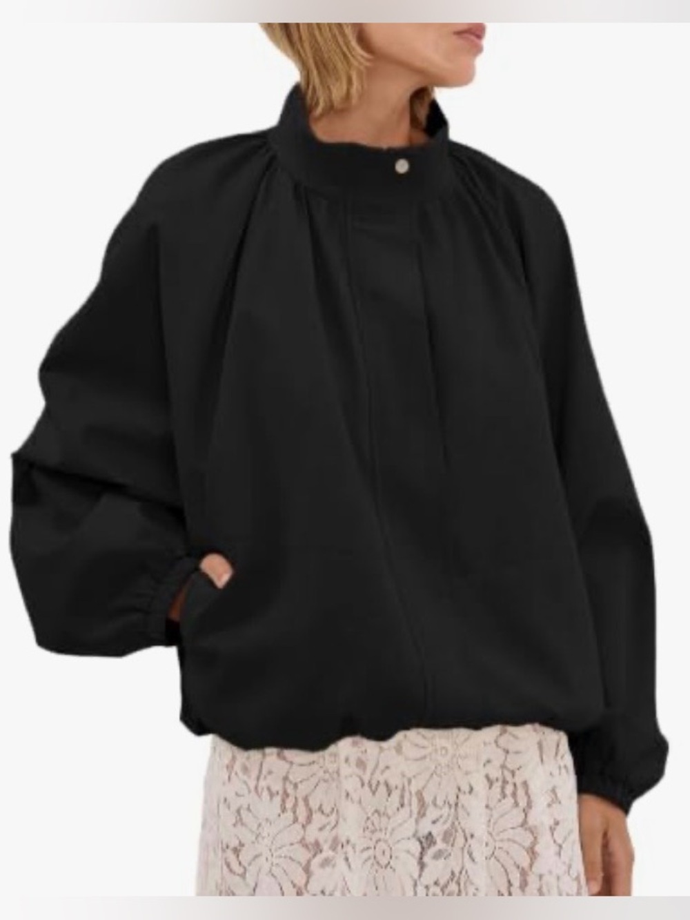 Womens Batwing Bomber Jacket
with Stand Collar